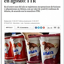 Mexichem y Lala impulsan valor de fusiones y adquisiciones en agosto: TTR